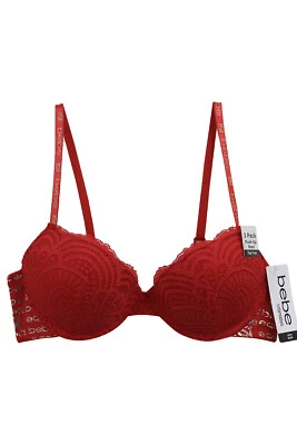 3 Pack Red Black Gray bebe Sexy Push Up Underwire Lace Bras Padded Brassier 706 - Image 1 of 2