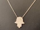 925 Sterling Silver Hamsa Pendant Necklace Hand Fatima Cubic Zirconia CZ Protec
