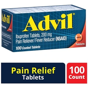 Advil Coated Tablets , Pain Reliever and Fever Reducer 100 tablet 200mg - Picture 1 of 5
