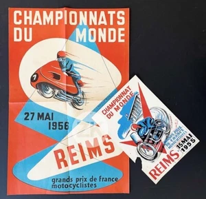 MOTOCYCLISTE Grands Prix de FRANCE Course Moto REIMS Aff & Maquette 1955 & 1956 - Picture 1 of 2
