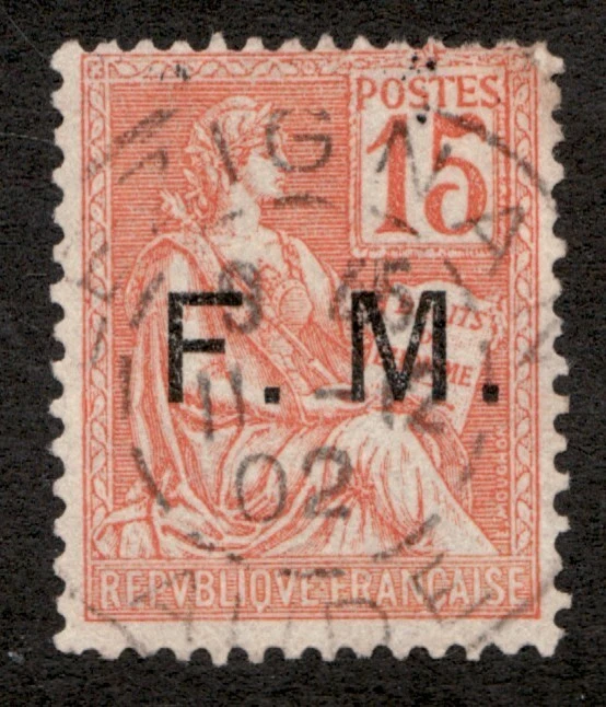 1901 France Sc# M1 Military Postage - 15¢, F.M. overprint. Used stamp Cv$6 - Image 1 of 1