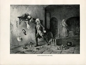 Caleb Balderstone and Mysie old man on a rant 1892 vintage B&W art print - Picture 1 of 3
