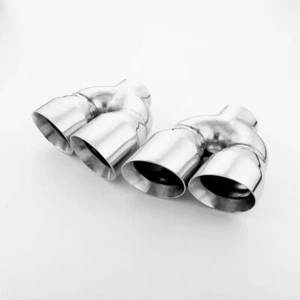 Pair Quad Bevel 4" Out 304 Stainless Steel Exhaust Tips 3" Inlet Double Wall - Imagen 1 de 7