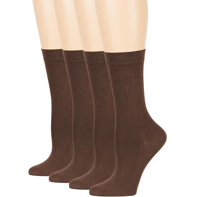 Womens Bamboo 4 Pack Solid Crew Socks L-M Black-Navy-Brown-Beige-Grey-White - Image 1 of 4