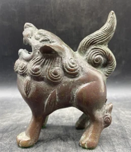  Vintage Cast Bronze Fu Foo Dog Guardian Lion Incense Burner 5.5" - Picture 1 of 11