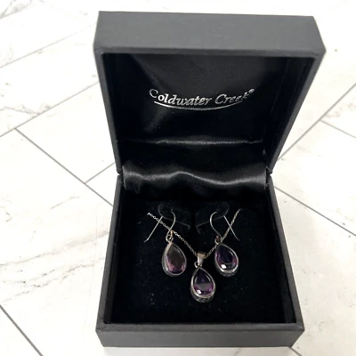 Coldwater Creek Ametista Viola & Argento Sterling Lacrima Set Orecchini Collana - Immagine 1 di 4