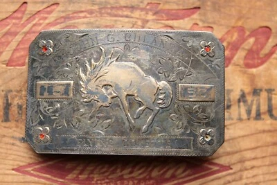 Vtg Rare Ricardo Sterling Silver 10K Gold Flying Cokette 1953 Trophy Belt Buckle - Image 1 of 4