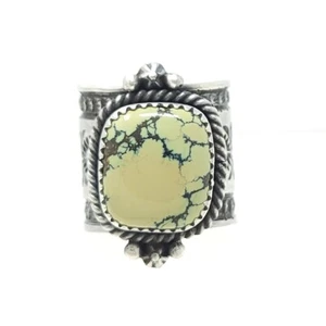 Anillo Delayne Reeves Navajo Plata Esterlina Banda Estampada Ancha Pavo Real Variscita - Imagen 1 de 7