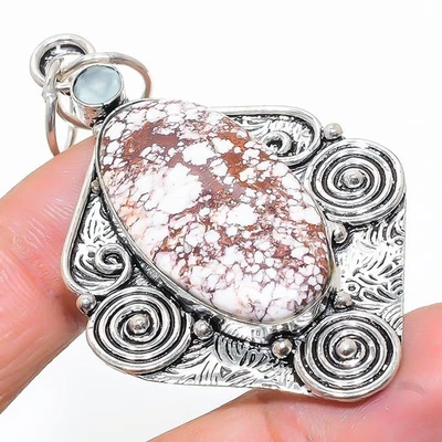 Cavallo Selvaggio, Gemma Di Calcedonio Pendente In Argento Sterling 925 2.56" - Immagine 1 di 4