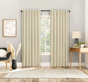 2 Panels Sun Zero Blackout Kenneth Energy Saving Grommet Curtain 52x95 Cream T26 - Picture 1 of 7