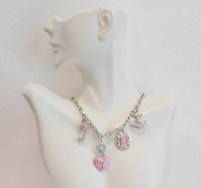 Juicy Couture Silver and Pink 4 Charm Prefixed Necklace - Image 1 of 4