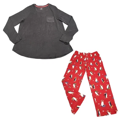 Conjunto de pijama de salón Cuddl Duds Fleecewear alto tamaño mediano negro pantalones estampados Foto 1 de 4