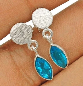 Natural Flawless Blue Topaz 925 Solid Sterling Silver Earrings Jewelry @B10-2 - Picture 1 of 1