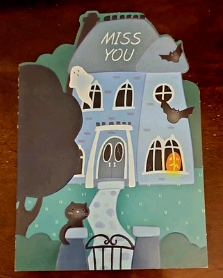 Gibson Greetings missing you Halloween card, Spooky House Halloween card - Image 1 of 3