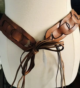 J. Crew Webmuster 100% Leder Gürtel Damen Größe M/L Braun Western Boho Krawatte - Bild 1 von 6