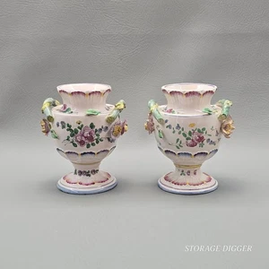 VTG AS IS Set of 2 Small French Old Paris Hand Painted Ceramic Urn Vases 5.8" - Picture 1 of 20