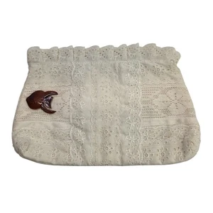 Vintage Carpetbags of America Elfenbein bestickt Reißverschluss Clutch, Holz Fisch Brosche  - Bild 1 von 7