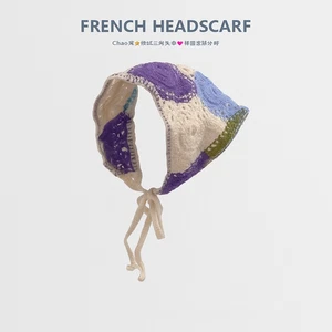 Handgefertigtes französisches gehäkeltes Dreieck Kopftuch Boho Chic Bandana zum Binden Damen Ha - Bild 1 von 1