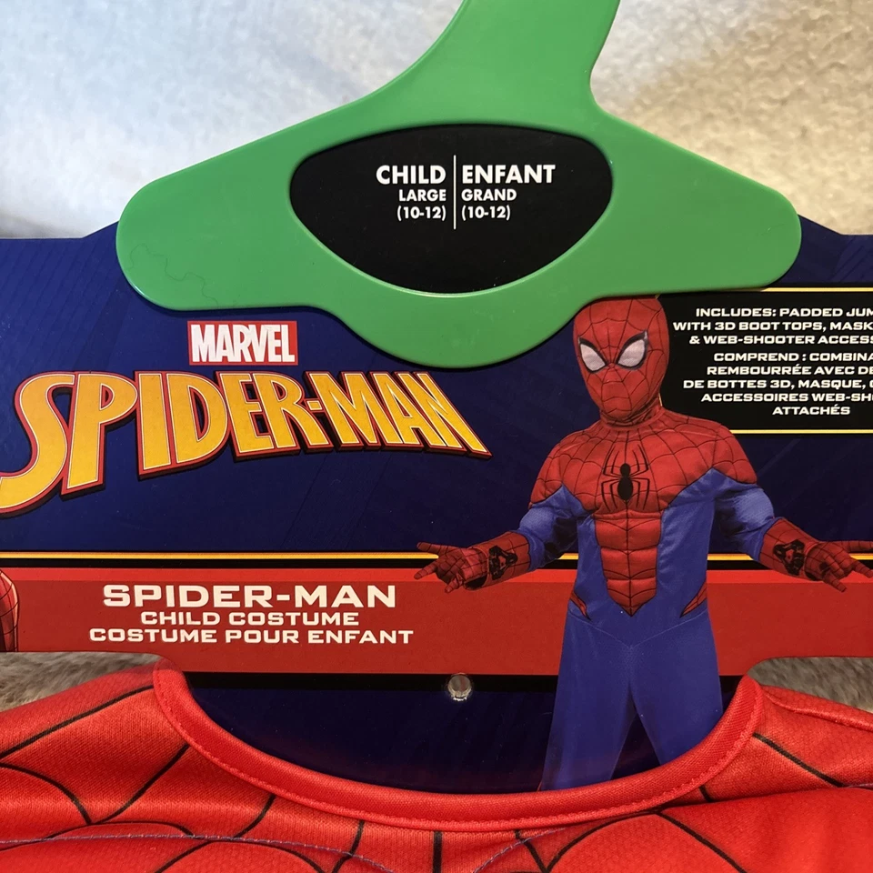 蜘蛛侠万圣节服装儿童大号10-12衬垫紧身衣手套蜘蛛侠 — 第 1/4 张图片