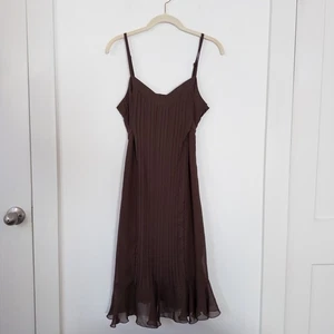 Y2K Brown Chiffon Midi Dress Size 10 Forest Fairy Romantic Earthy 2000s Hoco - Picture 1 of 11