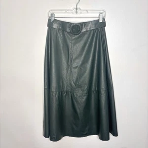 Zara Skirt Womens Small Green Faux Leather Midi Belted Chic Office Streetwear - Picture 1 of 9