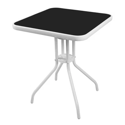 Bistro table W60xH70 cm glass/metal white balcony table glass table garden table square   - Image 1 of 2
