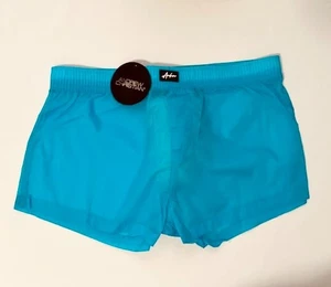 Andrew Christian - Size L Short 100% Nylon Swim Shorts - Turquoise/Black/White - Picture 1 of 12