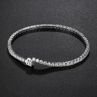 Full Round Real Moissanite Tennis Bracelet Adjustable Chain 925 Sterling Silver - Image 1 of 4