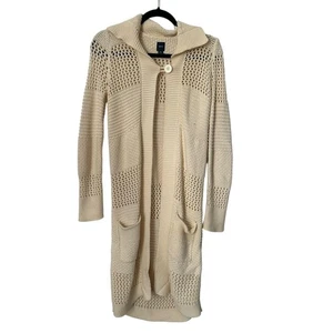 Gap Kids Sweater Size XXL Beige Chunky Open Knit One Button Pocket Long Cardigan - Picture 1 of 12