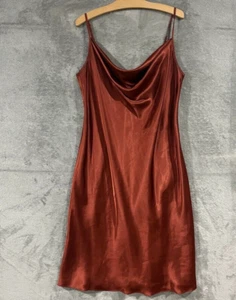 DB Studio Burnt Orange Copper Silky Slip Dress Size 22 Drapiert Wasserfallausschnitt Träger - Bild 1 von 10