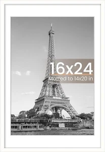 16x24 Picture Frame, Display Pictures 14x20 with Mat or 16 x 24 Without, Wall Ha - Picture 1 of 7