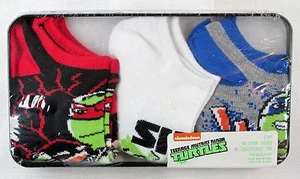 Teenage Mutant Ninja Turtles TMNT 3-Pair No Show Boys Socks Size 6 - 8½ In Tin - Picture 1 of 3
