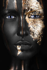 African Black Woman Model Gold Foil Face Canvas Print Portrait Modern Wall Art