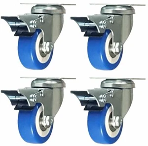 Paquete de 4 ruedas giratorias de 2 "placa giratoria freno de bloqueo total poliuretano azul PU 260LB - Imagen 1 de 3