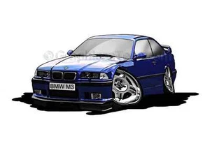 BMW M3 - E36 Blau Karikatur Auto Cartoon A4 Druck - Bild 1 von 1
