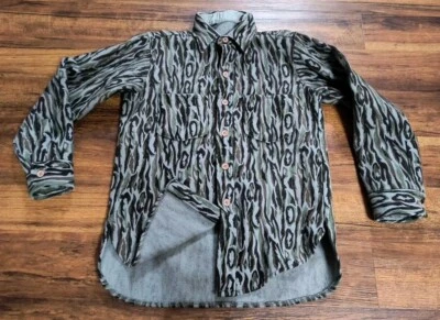 Camisa abotonada de lana vintage años 80 para hombre pequeña corteza de árbol camuflada bolsillos sin etiquetas Foto 1 de 4