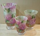 Three Different Size Vases With Decoupage Flowers  (lilacs) In A Basket