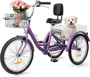 Comfortable 3-Wheel Adult Trike: 24 & 26 Inch Wheels, Backrest & Baskets - Picture 1 of 9