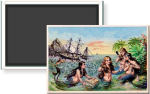 Mermaids Vintage Postcard Nautical Sailor Ocean Image Fridge Magnet 2 x 3 Rigid - Bild 1 von 3