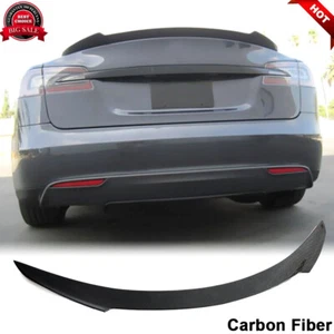 REAL CARBON FIBER Rear Trunk Lip Spoiler Wing for Tesla Model S Sedan 2012-2019 - Picture 1 of 12