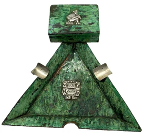 Aschenbecher Streichholzschachtel Halter Peru Kolumbian Sterling Emblem Grün Emaille über Kupfer - Bild 1 von 11