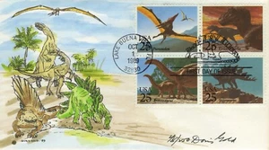 #2422-25 Dinosaurs 1989 - Doris Gold Hand Painted FDC Cachet - Picture 1 of 1