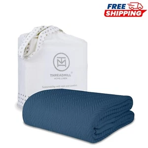 Soft Herringbone Cotton Throw Blanket for King Size Bed - Perfect for Any Season - Picture 1 of 10