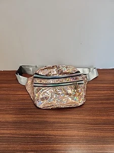 Einzigartige rosa holografische 80er 90er Bauchtasche Regenbogen Reißverschlüsse Taille Metallic  - Bild 1 von 3