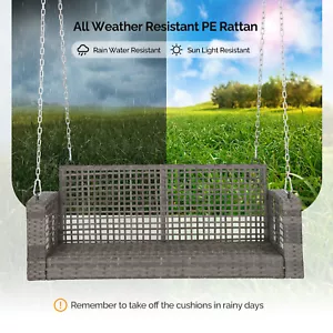 Wicker Hanging Porch Swing Outdoor Rattan Swing Bench with Cushions Sturdy Steel - Picture 1 of 8
