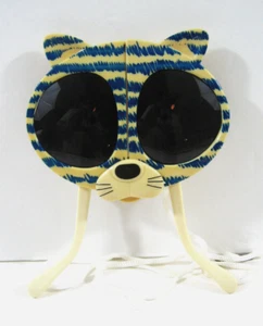 Vintage Cat Shaped Folding Child Sunglasses (Blue) Tiger Pattern W/ Lanyard - Picture 1 of 2