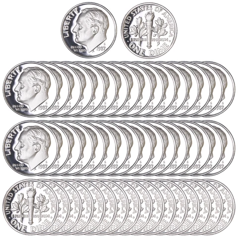 1987 S Roosevelt Dime Roll Gem Deep Cameo CN-Clad Proof 50 US Coins Cover