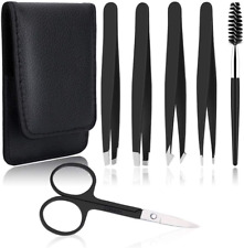 6+1 PCS Professional Tweezers Set for Eyebrow and Facial Hair