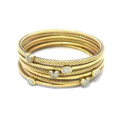 David Yurman Juego de 6 Brazaletes de Oro Diamante Amarillo 18k 3mm Estilo Cable Foto 1 de 4