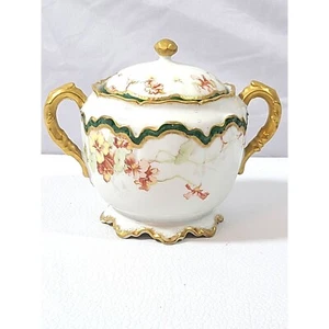Azúcar Haviland France Limoges con tapa cazador verde rojo floral antiguo RARO - Imagen 1 de 21